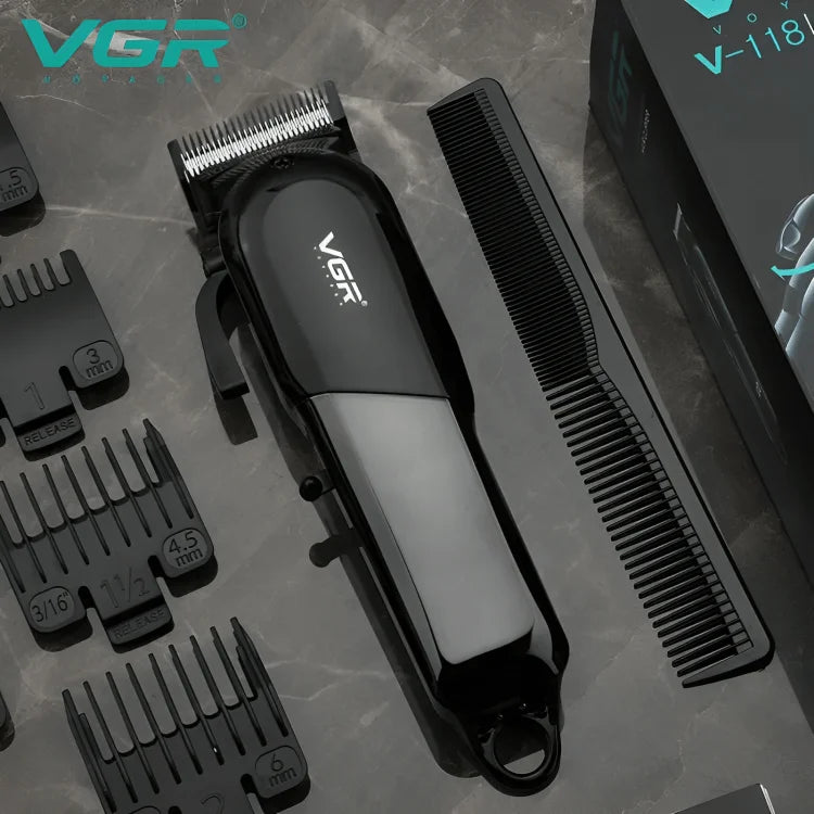 VGR V-118 Professional Hair Clipper – Cordless & Corded Rechargeable Trimmer with LED Display, Long Battery, Stainless Steel Blades