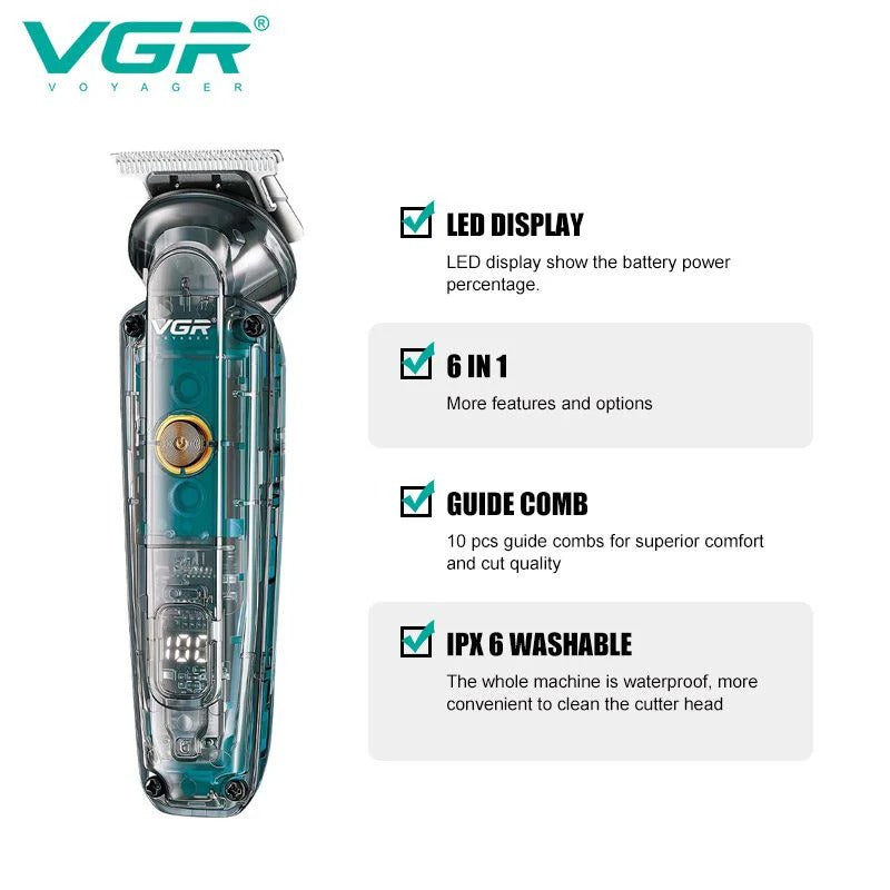 VGR V-102 Professional 3-in-1 Shaving Set – Wired & Wireless, Waterproof, LED Display