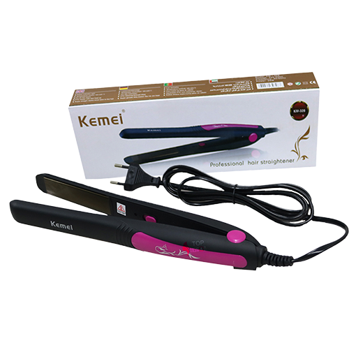 Kemei KM-328 Hair Straightener – Frizz Control, Compact Design, Durable Cable – Black/Pink