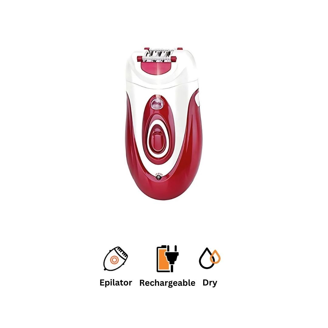 Kemei KM-1888 Lady Electric & Battery Epilator – 3 Speed Settings, 3 Heads, Red