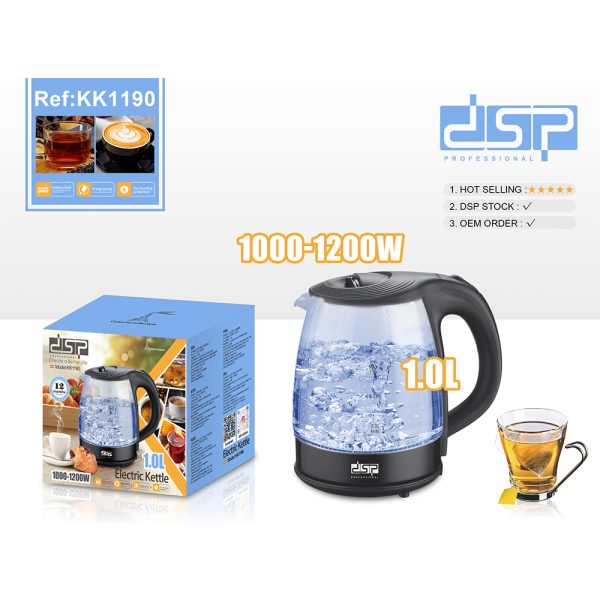 DSP Electric Kettle KK1190 – 1L Double Wall Glass