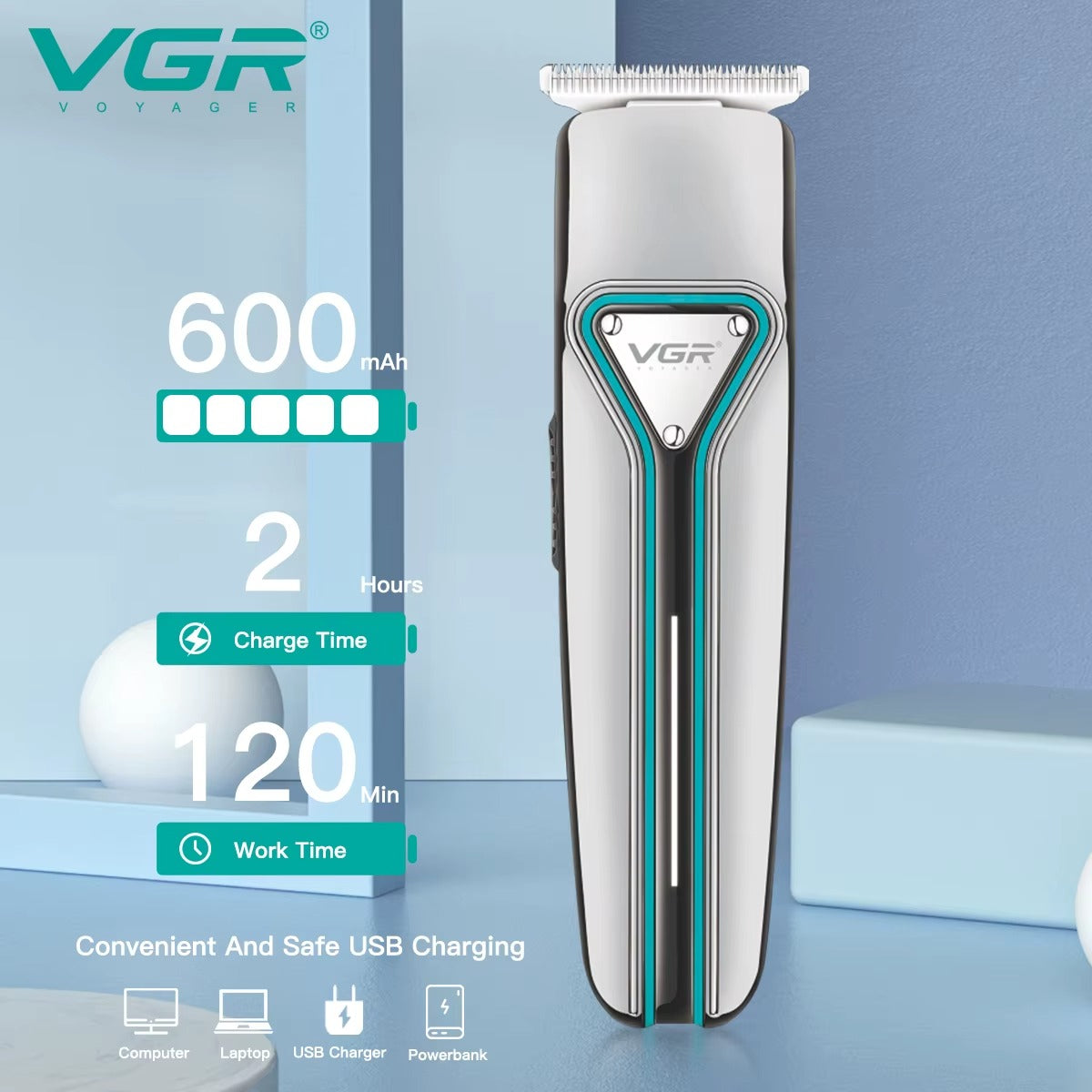 VGR V-008 Hair Trimmer for Men – Portable Rechargeable Beard & Hair Clipper with Stainless Steel