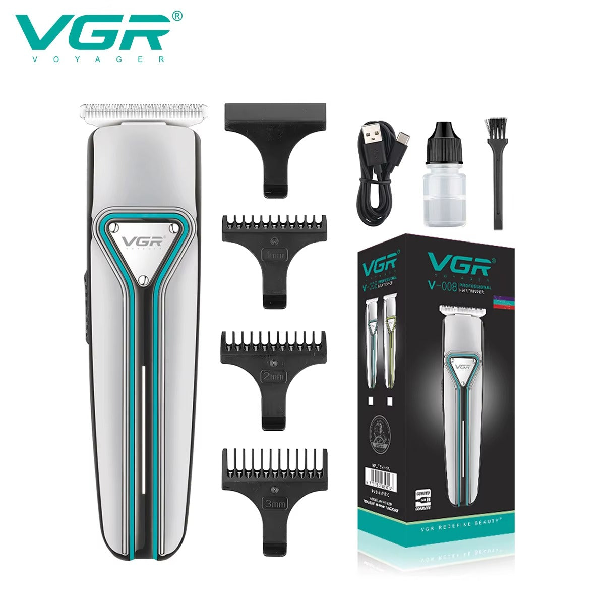 VGR V-008 Hair Trimmer for Men – Portable Rechargeable Beard & Hair Clipper with Stainless Steel