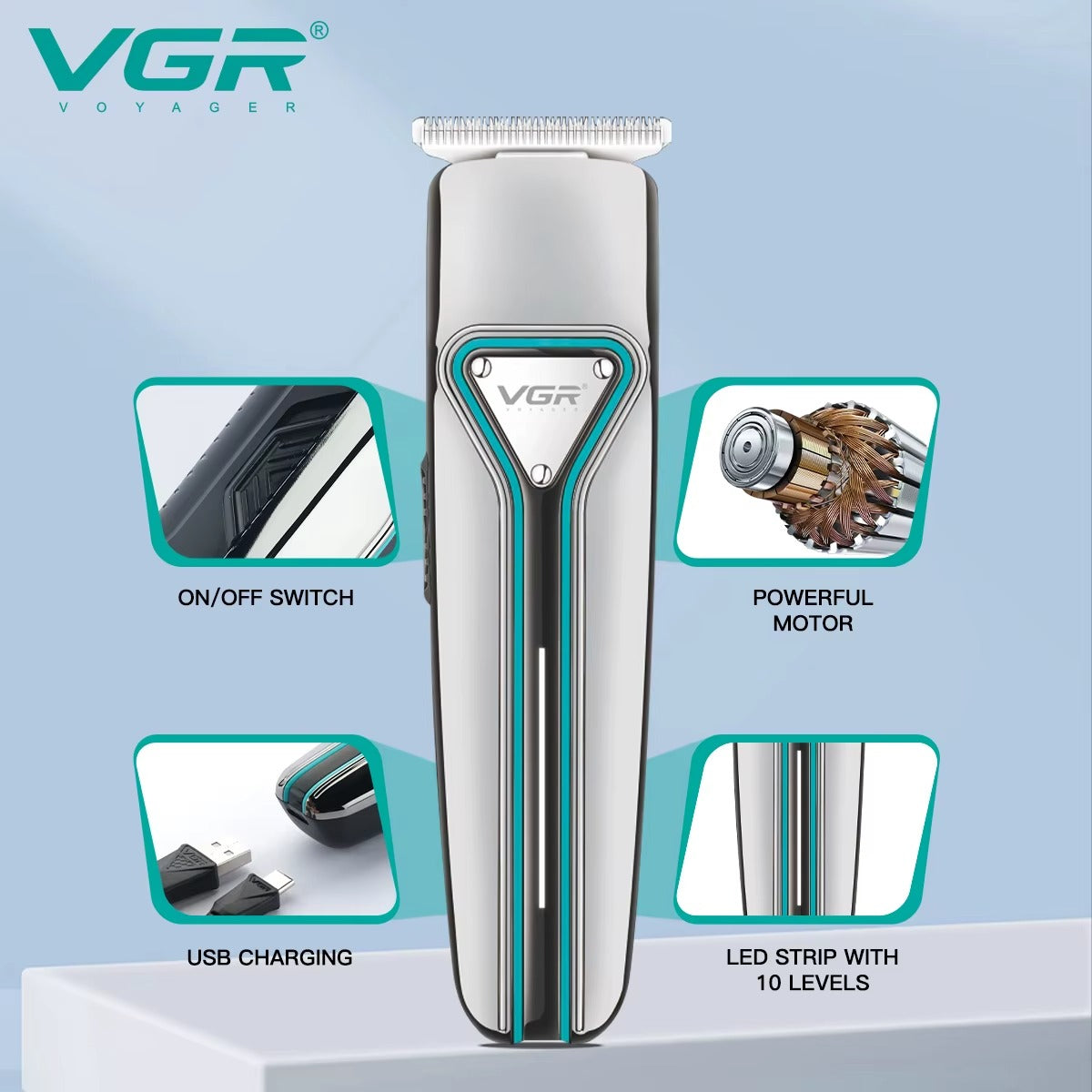 VGR V-008 Hair Trimmer for Men – Portable Rechargeable Beard & Hair Clipper with Stainless Steel