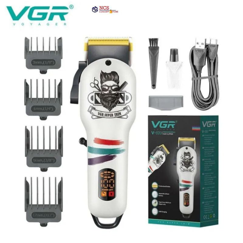 VGR V-129 Professional Hair Clipper – Corded Trimmer with Stainless Steel Blades & Adjustable Cutting Lengths
