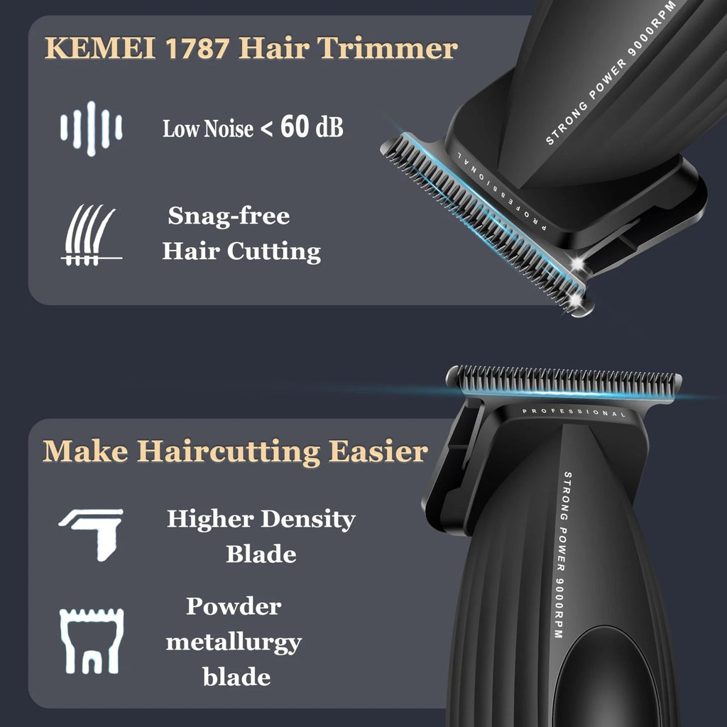 KEMEI KM-1787 Professional Cordless Hair Clipper and Beard Trimmer for Men – Gold, 2000mAh Battery, LCD Display