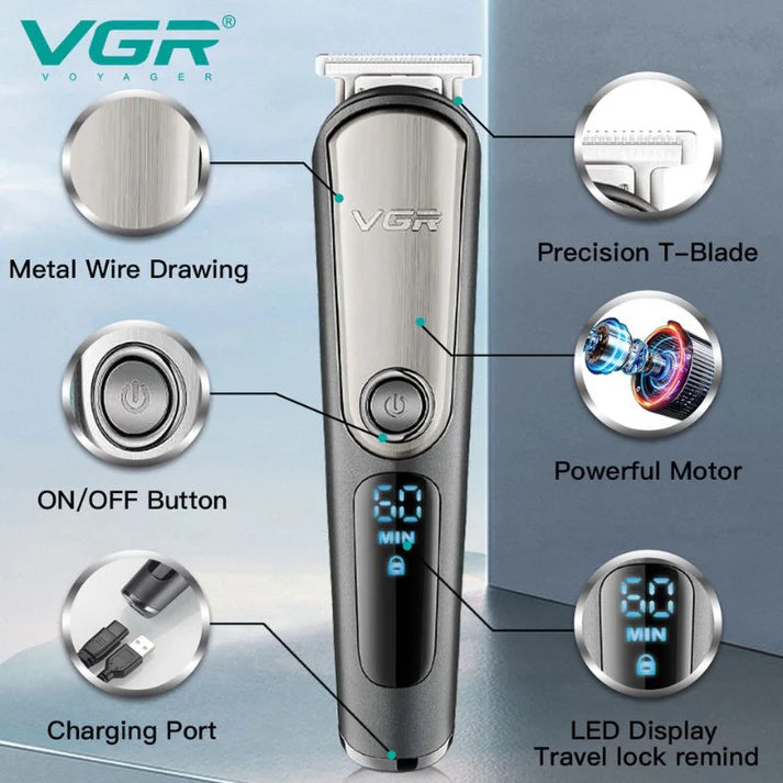 VGR V-105 5-in-1 Grooming Kit for Men – Stainless Steel Blades, USB Rechargeable, 60-Min Runtime