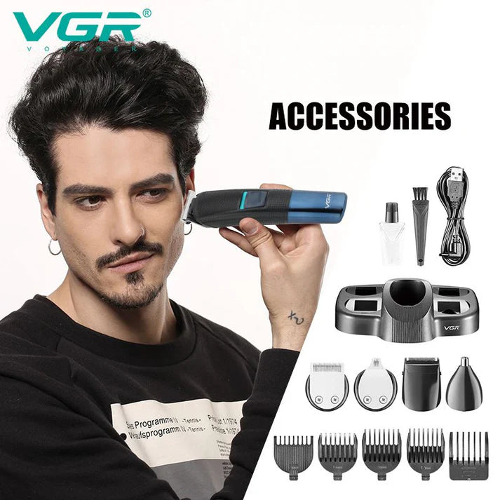 VGR V-108 10-in-1 Professional Men’s Grooming Kit – Corded & Cordless, Stainless Steel Blades, 600mAh Battery