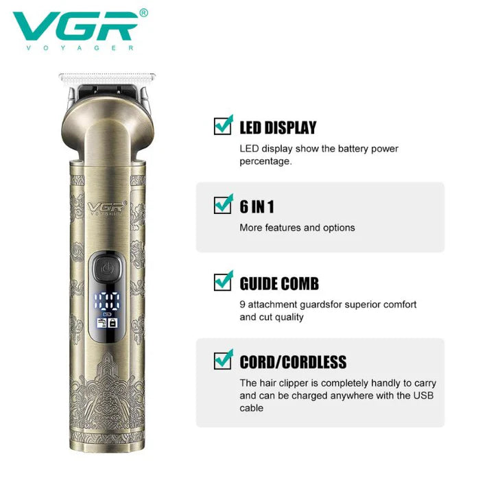 VGR V-109 6-in-1 Men’s Grooming Kit – Metal Body, Smart Display, 180-Min Runtime, USB Rechargeable