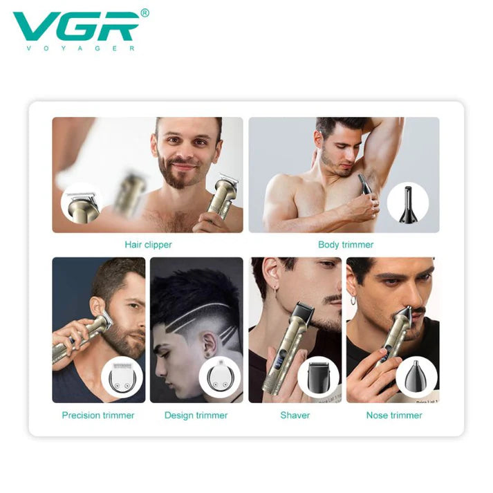 VGR V-109 6-in-1 Men’s Grooming Kit – Metal Body, Smart Display, 180-Min Runtime, USB Rechargeable