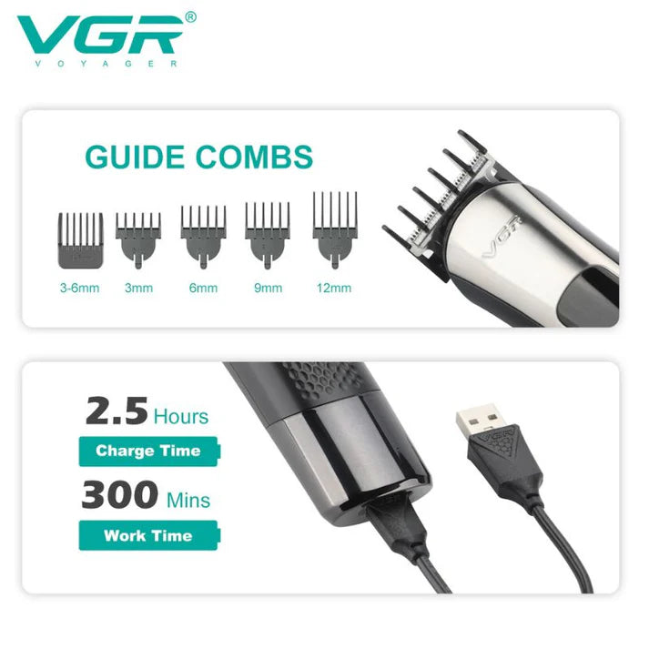VGR V-111 Professional Hair Grooming Kit – 300-Min Runtime, Fast USB Charging, Precision Blades