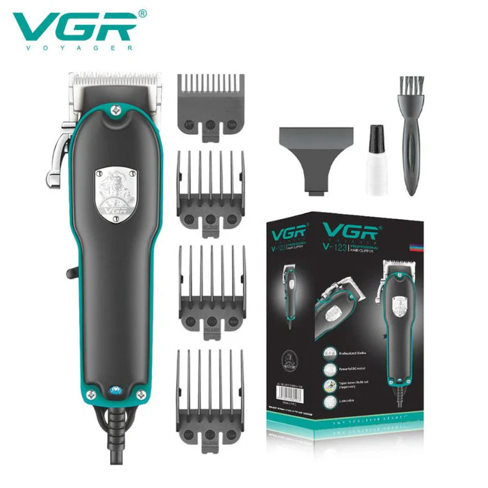 VGR V-123 Professional Hair Clipper for Men – AC Powered, Stainless Steel Blades, 4 Guide Combs