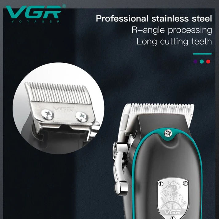 VGR V-123 Professional Hair Clipper for Men – AC Powered, Stainless Steel Blades, 4 Guide Combs