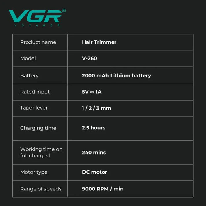 VGR V-260 Professional Hair Trimmer for Men