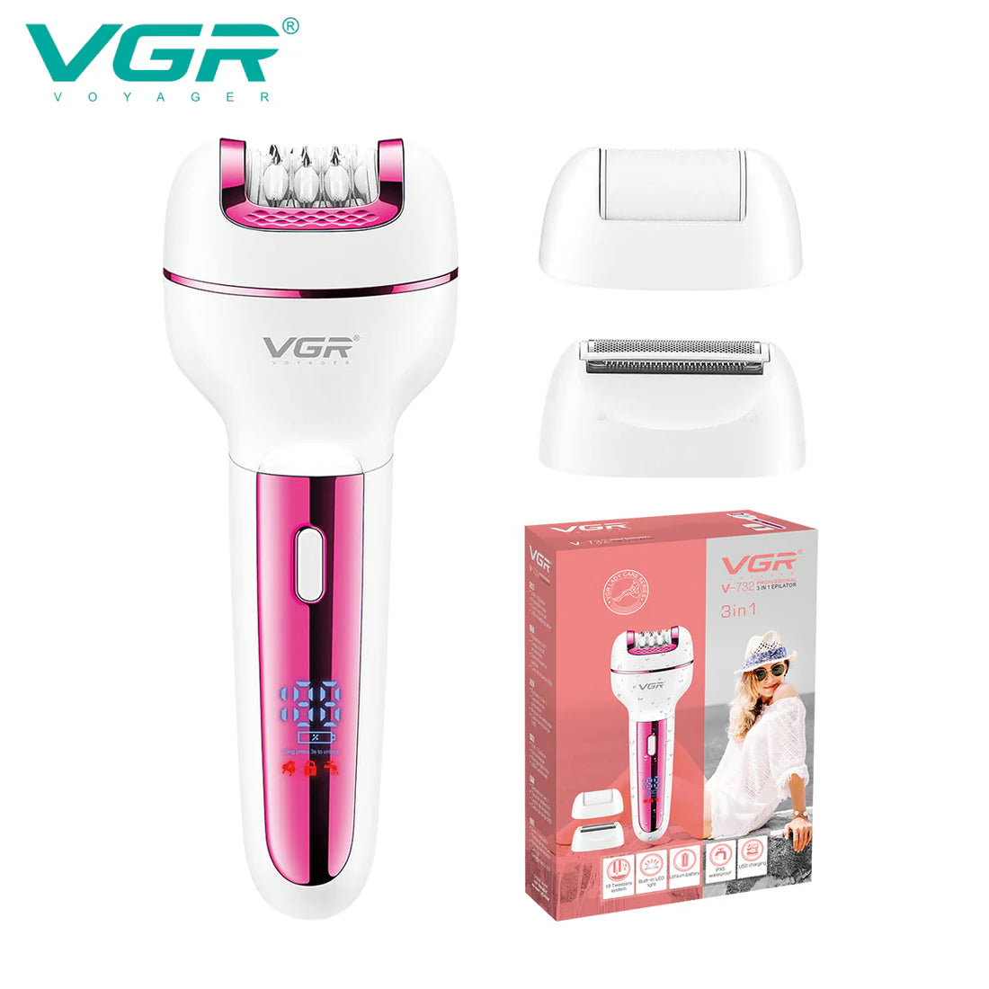 VGR V-732 3-in-1 Multi-Functional Rechargeable Ladies Epilator – Shaver, Trimmer & Callus Remover