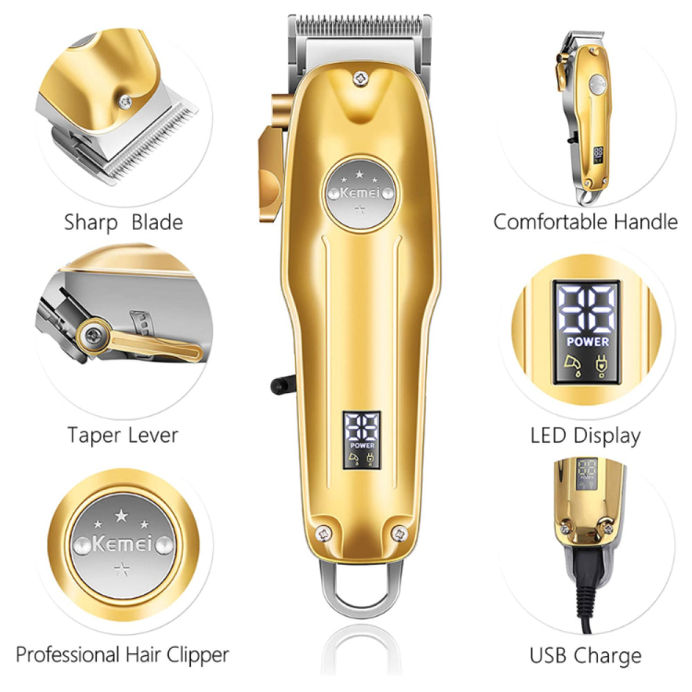 Kemei KM-1986 Hair Clipper with LCD Display – Cordless, USB Charging, Unisex